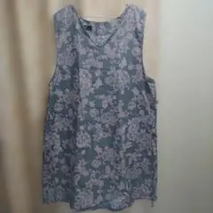 【レディース】花柄エプロン グレー