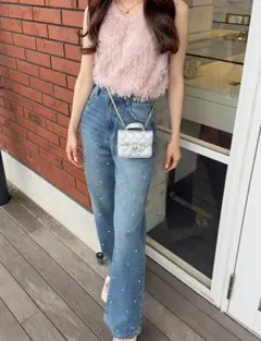 υї♡まま様専用 新品未使用　Lサイズ　GRL ビジューストレートデニムパンツ