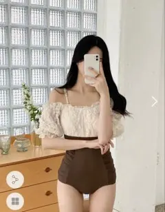 【新品未使用】レース配色サイドギャザー水着　DHOLICのサムネイル