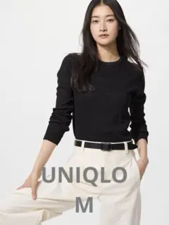 UNIQLO ソフトリブクルーネックT/長袖 ブラック 【M】