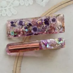 パープル系 ドライフラワー レジン ヘアクリップ 2点セット