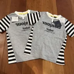 【新品・未使用】グレー ストライプ 半袖Tシャツ 110.120 2枚セット