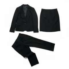 15号 大きいサイズ 3点組スーツ ジャケット スカート パンツ 黒 ストライプ