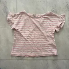トップバリュ 95 ボーダー 袖フリル半袖Tシャツ ピンク しましま 保育園