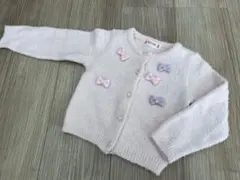 mezzo piano メゾピアノ　リボン付きピンクカーディガン90-100cm