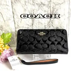 【新品】COACH 長財布 シグネチャー パテント レザー ロング ブラック