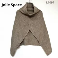 ジョリースペース　ニットポンチョ　M〜L　茶　ハイネック　ケープ風　体型カバー