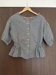 ギンガムチェック ペプラムシャツ M