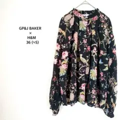 H&M×GP&J BAKER◉長袖ブラウス ブラック 花柄 鳥柄 総柄 きれいめ