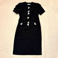 90s 半袖ワンピース ダークネイビー 昭和レトロ 平成レトロ ヴィンテージ