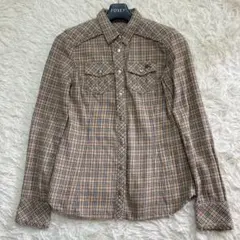 バーバリーブルーレーベル　36 ネルシャツ　ノバチェック　フリル　ベージュ