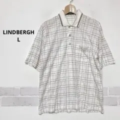 LINDBERGH ポロシャツ L 麻100% チェック柄 涼し気 良品J615のサムネイル