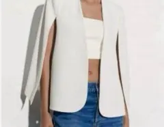 ザラ　ノーカラーケープジャケット