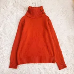 ロペ ニット 長袖 セーター ボタン タートルネック リブ編み（38）赤