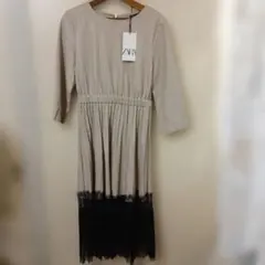 번역 새로운 ZARA 가짜 가죽 레이스 주름 전환 원피스