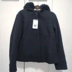 新品★RagOut ファーフード付きショート丈コート L 黒 リボンデザイン