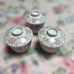 花柄 蓋付き煮物椀 3個セット茶碗蒸しなどに