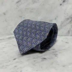 美品 HERMES エルメス ネクタイ 水色 総柄 シルク パターン 図形