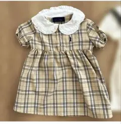 ベージュチェック襟付きワンピース