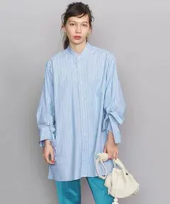 BEAUTY & YOUTH コットンストライプ リボンシャツ