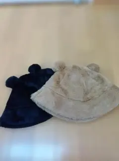 クマ耳 ファーハット 黒、ベージュセット 中国製