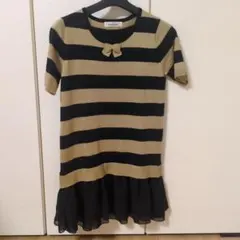 ギャラリービスコンティ ニットワンピース ボーダー リボン ブラックベージュ　M