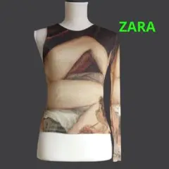 【ZARA】アシンメトリーチュールTシャツ　　アートプリント