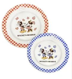 【希少】ミッキー・ミニー チェック柄プレート2枚セット