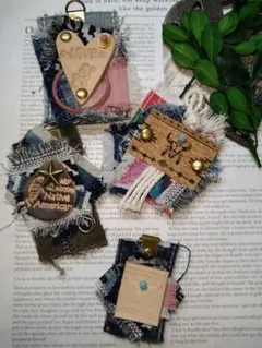 ●限定●ハンドメイド●デニムリメイク＆革タグ4個セット0356●