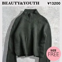 ⭐︎BEAUTY&YOUTH ウールリブタートルネックニット　カーキ　セーター