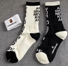 A BATHING APE ソックス 2足セット ブラック ホワイトY-11