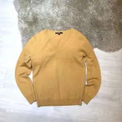 ユニクロ　カシミヤ100 マスタード だいだい色　Vネック ニット 長袖　S