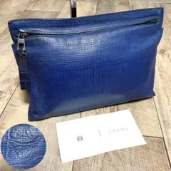 本物☆ロエベ アナグラム レザークラッチバッグ Tポーチ ネイビー リネン 本革