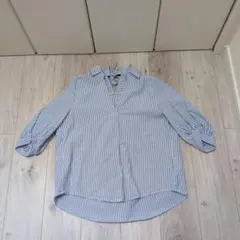 ストライプ 　スキッパーシャツ 七分袖 Mサイズ