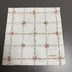 renoma 花柄チェック ハンカチ 約20cm