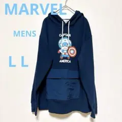 【MARVEL】マーベル キャプテンアメリカ プリント パーカー LLネイビー