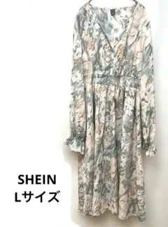 シーイン SHEIN長袖花柄プリントワンピース L