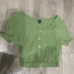 SHEIN リブ編み 半袖Tシャツ M ライトグリーン