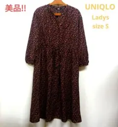 美品!!UNIQLO/ユニクロ　レディース　小花柄Vネックシャツワンピース
