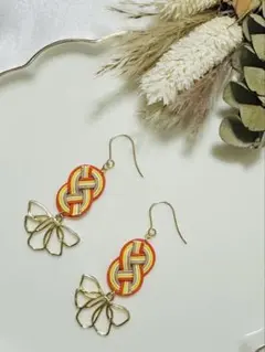 No.505 絹巻水引ピアス　金魚　オレンジ