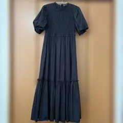 ZARA パフスリーブ ロングワンピース ブラック サイズ 28 ▽