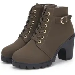 厚底 ショート ブーツ レディース チャンキー ヒール 靴 レースアップ