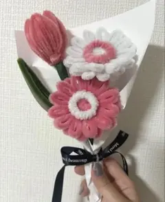 花束　モールフラワー　ガーベラ　チューリップ　プレゼント　ミニブーケ　ピンク