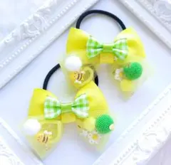 SALE(311)春 ゆめかわ リボン ヘアゴム♡ ハンドメイド チュール 黄