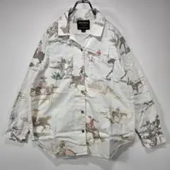 Eddie Bauer　長袖　総柄　シャツ　メタルボタン　PM　カウボーイ　古着