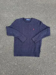 POLO Ralph Lauren ケーブルニット セーター 刺繍ロゴ 古着 S