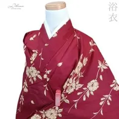 LULU27 浴衣 単衣 夏祭り イベント ワインレッド 花柄