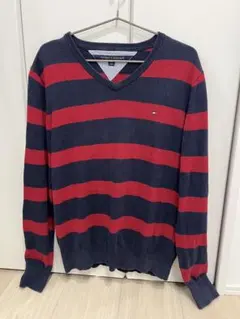 TOMMY HILFIGER ネイビー レッド ストライプ セーター S/P