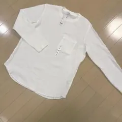 ❮新品❯ワッフル クルーネックT 白 オフホワイト L 長袖カットソー