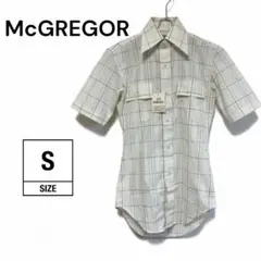 【美品】McGREGORレディース半袖シャツ チェック柄ポリコットンS上品爽やか